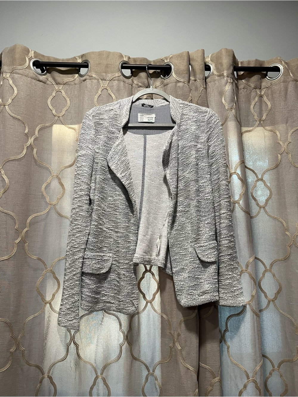 Light Gray Open-Front Knit Blazer Cardigan - Women